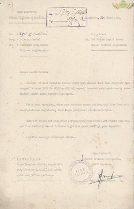 Surat dari Biro Statistik DIY, kepada SP. Kepala Daerah DIY, tanggal  20 Maret 1963, tentang  Per...