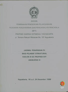 Jadwal Penataran P4 bagi Pejabat Struktural Eselon se-Provinsi DIY Angkatan IV Yogyakarta 16 s.d....
