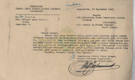 Pemerintah Praja Pakualaman DIY kepada Sekretaris DPD DIY tanggal 30 September 1947 tentang permo...