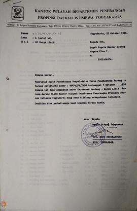 Surat dari Kepala Bidang Huppenmas Kantor Wilayah Departemen Penerangan Daerah Istimewa Yogyakart...