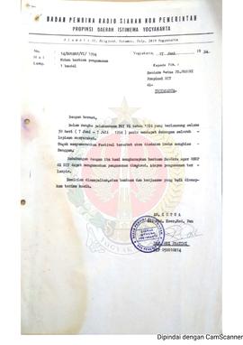 Surat dari Kepala Bidang Penerangan yang bertindak atas nama Ketua Badan Pembina Radio Siaran Non...