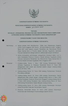 Peraturan Gubernur Daerah Istimewa Yogyakarta Nomor 9A Tahun 2007 tentang Petunjuk Operasional Re...