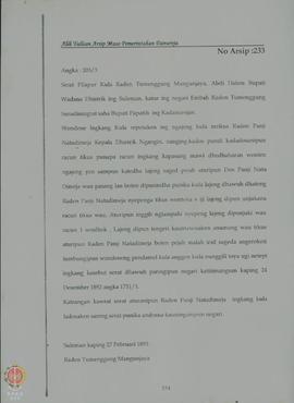 Surat Laporan dari Raden Tumenggung Mangun Jaya Abdi Dalem Bupati Wedana Dhistrik di Sleman kepad...