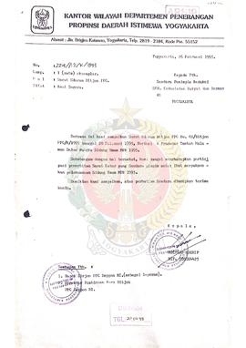 Surat dari Kepala Kantor Wilayah Departemen Penerangan Yogyakarta kepada Pimpinan Redaksi Surta K...