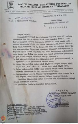 Surat dari Kepala  Kantor Wilayah Departemen Penerangan  Daerah Istimewa Yogyakarta selaku Ketua ...