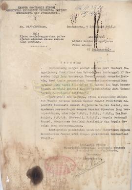 Surat dari Komisaris Tinggi Pemerintah RI untuk Surakarta dan Yogyakarta, Nomor : 21/7/KT/Sos kep...