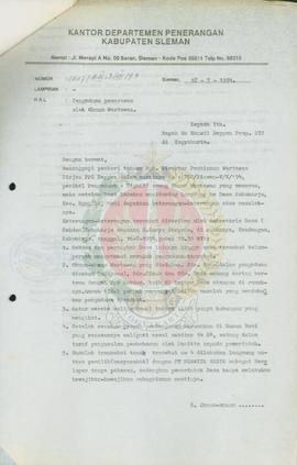 Surat dari Kepala Kantor Departemen Penerangan Kabupaten Sleman kepada Kepala Kantor Wilayah Depa...