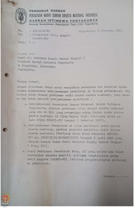 Surat dari Pengurus Daerah  Persatuan Radio Siaran Swasta Nasional Indonesia (PRSSNI) Provinsi Da...