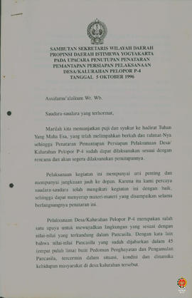 Teks sambutan Sekretaris Wilayah Daerah Provinsi DIY pada Upacara Penutupan Penataran Pemantapan ...