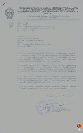 Surat dari Kepala BP7 Propinsi DIY kepada Gubernur Kepala DIY lewat Kepala Biro Hukum Setwilda Pr...