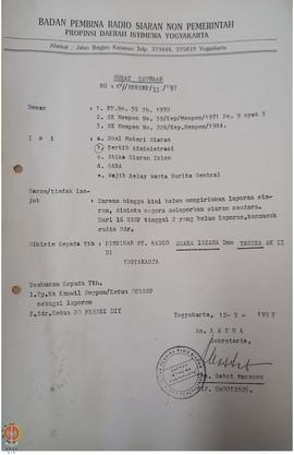 Surat teguran Nomor : 04/BPRSNP/II/1997 dari Sekretaris yang bertindak atas nama Ketua Badan Pemb...