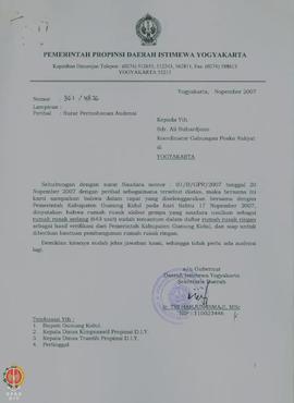 Surat dari Gubernur Daerah Istimewa Yogyakarta Pemerintah Provinsi Daerah Istimewa Yogyakarta kep...