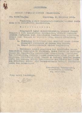 Surat penetapan Menteri Kemakmuran. Nomor : 4402/Oe/Mg, tanggal 14 Desember 1946 tentang pengangk...