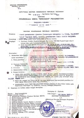 Keputusan Menteri Penerangan Republik Indonesia Nomor : 0213/SK/DPHM/SIT/1966 tentang pemberian i...
