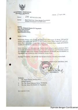 Surat dari Sekretaris Direktorat Jenderal Radio Televisi Film Departemen Penerangan Republik Indo...