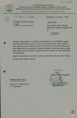 Surat dari Kepala Kantor Wilayah Sub Balai Rehabilitasi Lahan dan Konservasi Tanah Opak Progo kep...