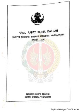 Buku Hasil Rapat Kerja Daerah KORPRI Provinsi Daerah Istimewa Yogyakarta Tahun 1996 Pengurus KORP...