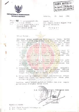 Surat dari Sekretaris a.n Direktur Jenderal Penerangan Umum kepada Kepala Kantor Wilayah Deaprtem...
