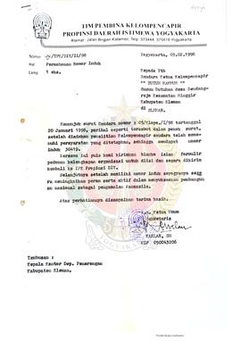 Berkas surat perihal pemberian Nomor Induk Kelompencapir Butuh Makmur di Kabupaten Sleman beserta...