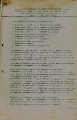 Laporan Kepala BP-7 Kabupaten Gunungkidul pada upacara penutupan penataran P-4 Pola Pendukung 25 ...