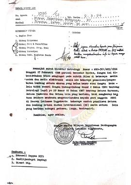 Surat dari Kepala Kantor Wilayah Departemen Perdagangan Daerah Istimewa Yogyakarta kepada Ketua P...