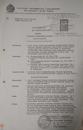 Surat Ketetapan Nomor : 022/YP-10/Ms-1985 tentang Pembagian Modal/Saham Yayasan kepada Karyawan, ...