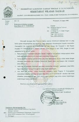 Surat dari Sekretaris Wilayah Daerah yang bertindak atas nama Bupati Kepala Daerah Tingkat II Guu...