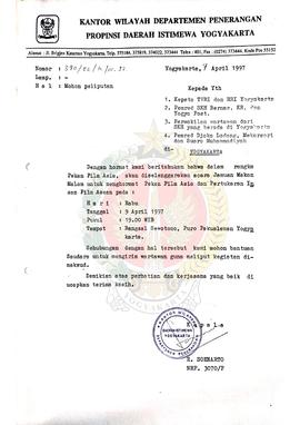 Berkas surat dari Kepala Kantor Wilayah Departemen Penerangan Yogyakarta kepada Seluruh Pimpinan ...