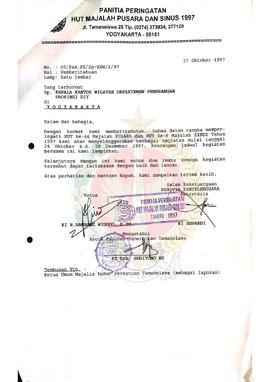 Surat dari Panitian HUT Majalah Pusara dan Sinus 1997 kepada Kepala Kantor Wilayah Departemen Pen...