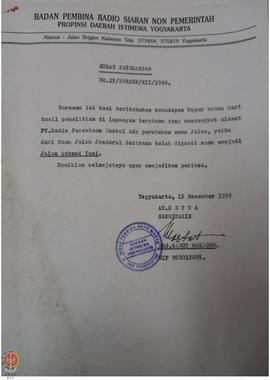 Surat Keterangan Nomor : 15/BPRSNP/XII/1996 dari Sekretaris yang bertindak atas nama Ketua Badan ...