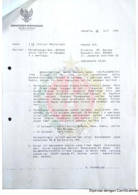 Surat dari Direktur Jenderal Pembinaan Pers dan Grafika a.n Menteri Penerangan Republik Indonesia...
