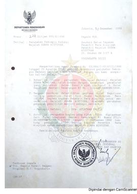 Surat dari Direktur Jenderal Pembinaan Pers dan Grafika yang bertindak atas nama Menteri Penerang...