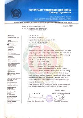 Surat dari Ketua Persatuan Wartawan Indonesia Cabang Yogyakarta kepada Kepala Kantor Wilayah Depa...