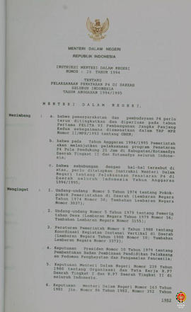 Instruksi Mendagri Nomor 28 Tahun 1994 tentang pelaksanaan penataran P-4 di daerah seluruh Indone...