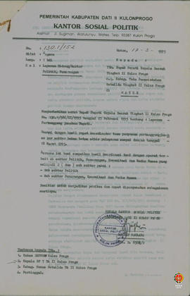 Laporan Bupati Kepala Dati II Kulon Progo tentang hasil pelaksanaan pemerintahan tahun 1994/1995.