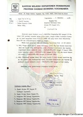 Surat dari Kepala Bagian Umum Kantor Wilayah Departemen Penerangan Daerah Istimewa Yogyakarta kep...