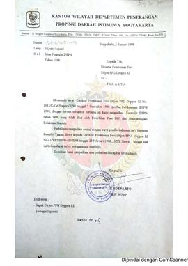 Surat dari Kepala Kantor Wilayah Departemen Penerangan Yogyakarta kepada Direktur Pembinaan Pers ...