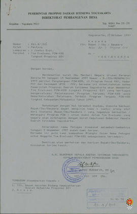 Surat dari Kepala Direktorat Pembangunan Desa Pemerintah Propinsi DIY kepada Ketua BP7 Propinsi D...