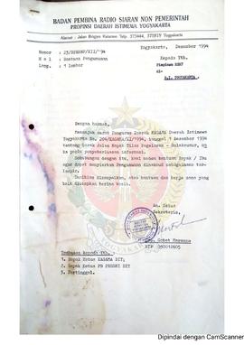 Surat dari Sekretarisyang bertindak atas nama Ketua Badan Pembina Radio Siaran Non Pemerintah Pro...