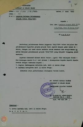 Laporan  Bulanan  Pelaksanaan  Proyek  tahun  1993/1994  dari Pemerintah   Kabupaten   Daerah   T...