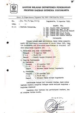 Surat dari Kepala Kantor Wilayah Departemen Penerangan Daerah Istimewa Yogyakarta kepada Kepala S...