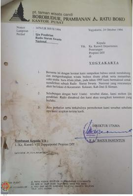 Surat dari Direktur Utama PT. Taman Wisata Candi Borobudur, Prambanan dan Ratu Boko kepada Kepala...