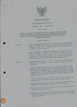 Surat Keputusan Bupati Bantul Nomor 287 Tahun 2006 tentang Perubahan Keputusan Bupati Bantul Nomo...