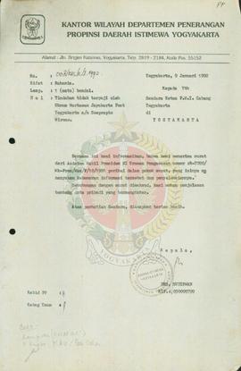 Surat dari Kepala Kantor Wilayah Departemen Penerangan kepada Ketua Persatuan Wartawan Indonesia ...