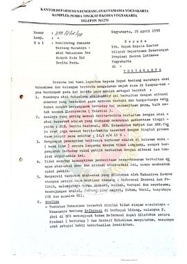 Surat dari Kepala Kantor Departemen Penerangan Kotamadya Yogyakarta kepada Kepala Kantor Wilayah ...