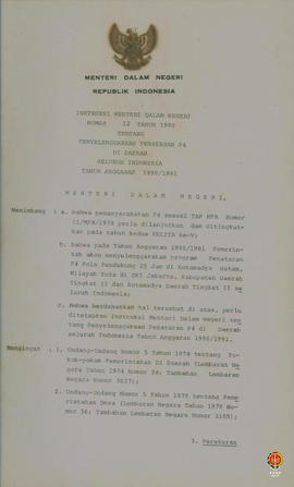 Instruksi Menteri Dalam Negeri Nomor 12 Tahun 1990 tentang Penyelenggaraan Penataran P4 di daerah...