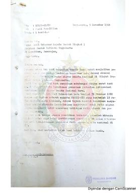 Surat dari Ketua Pengurus Daerah Persatuan Radio Siaran Swasta Nasional Indonesia Yogyakarta kepa...