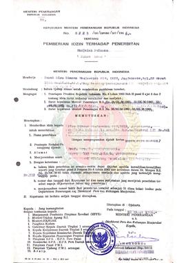 Keputusan Menteri Penerangan Republik Indonesia Nomor : 0223/SK/DPHM/SIT/1966 tentang pemberian i...