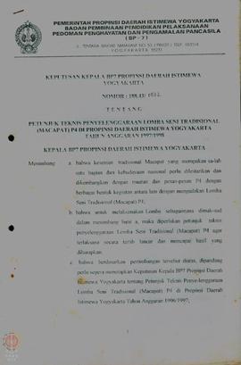 Surat Keputusan Kepala BP-7 Propinsi DIY tentang Petunjuk Teknis Penyelenggaraan Lomba Seni Tradi...