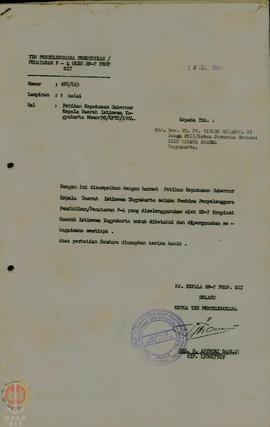 Petikan Surat Keputusan Gubernur Kepala Daerah Istimewa Yogyakarta Nomor 98/KPTS/1984 tentang Pen...